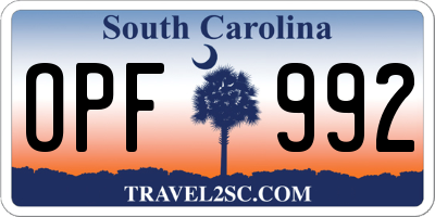 SC license plate OPF992