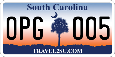SC license plate OPG005
