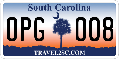 SC license plate OPG008