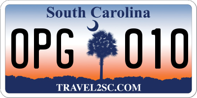 SC license plate OPG010
