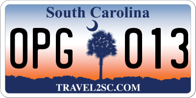 SC license plate OPG013