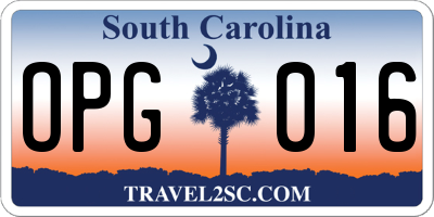 SC license plate OPG016