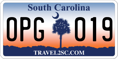 SC license plate OPG019
