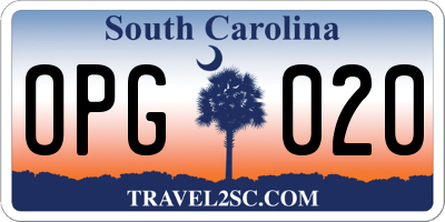 SC license plate OPG020