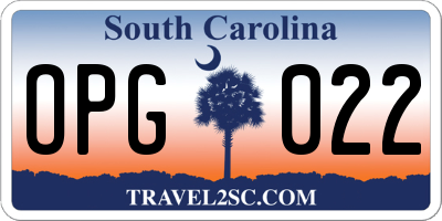 SC license plate OPG022