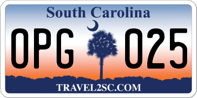 SC license plate OPG025