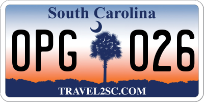 SC license plate OPG026