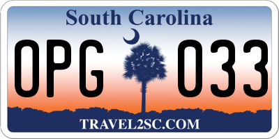 SC license plate OPG033
