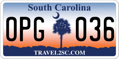 SC license plate OPG036