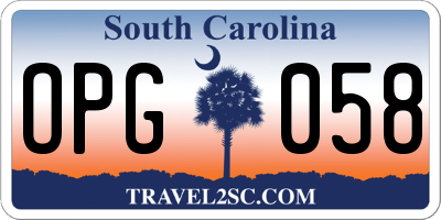 SC license plate OPG058
