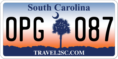 SC license plate OPG087