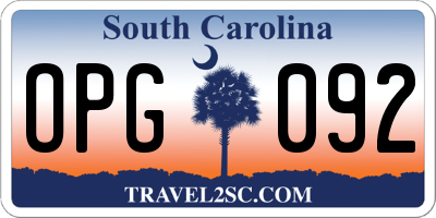 SC license plate OPG092