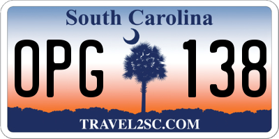 SC license plate OPG138