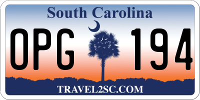 SC license plate OPG194