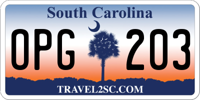 SC license plate OPG203
