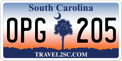SC license plate OPG205