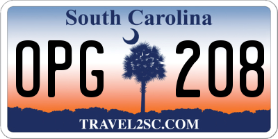 SC license plate OPG208