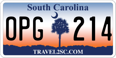 SC license plate OPG214