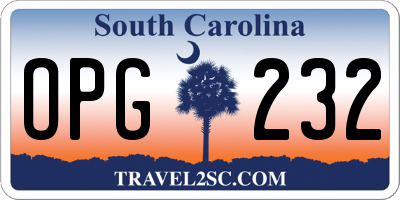 SC license plate OPG232