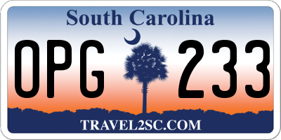 SC license plate OPG233