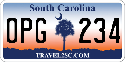 SC license plate OPG234