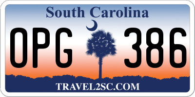 SC license plate OPG386
