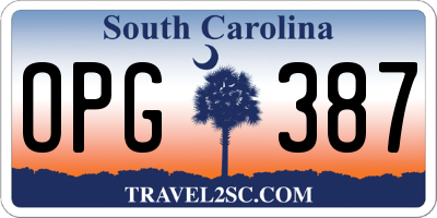 SC license plate OPG387