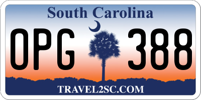 SC license plate OPG388