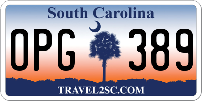 SC license plate OPG389