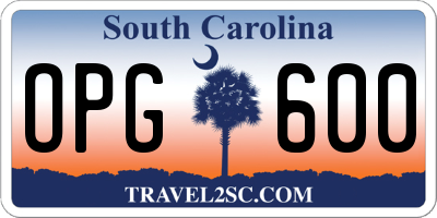 SC license plate OPG600