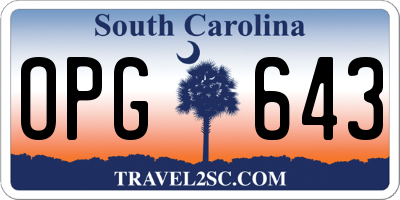 SC license plate OPG643