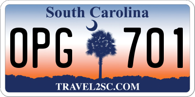 SC license plate OPG701
