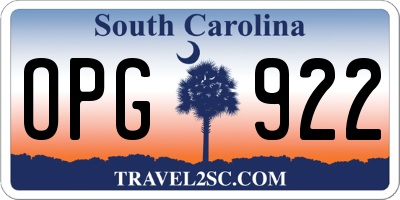SC license plate OPG922