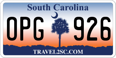 SC license plate OPG926