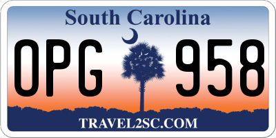 SC license plate OPG958