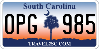 SC license plate OPG985