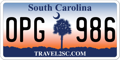 SC license plate OPG986
