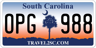 SC license plate OPG988