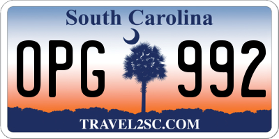 SC license plate OPG992