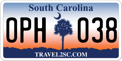 SC license plate OPH038