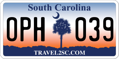 SC license plate OPH039