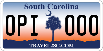 SC license plate OPI000
