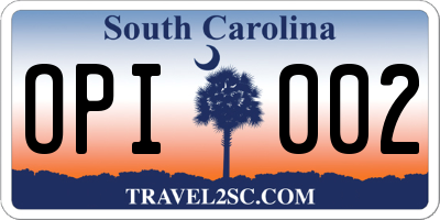 SC license plate OPI002