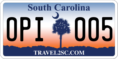 SC license plate OPI005