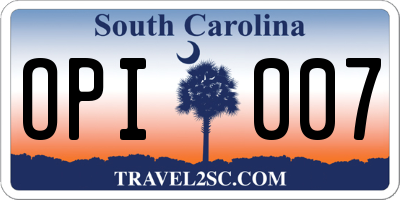 SC license plate OPI007