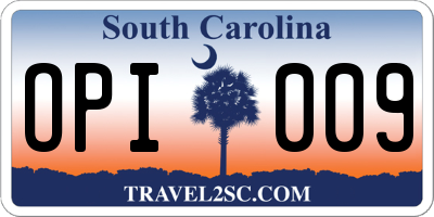 SC license plate OPI009
