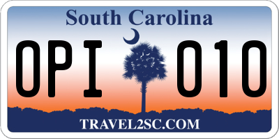 SC license plate OPI010