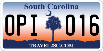 SC license plate OPI016