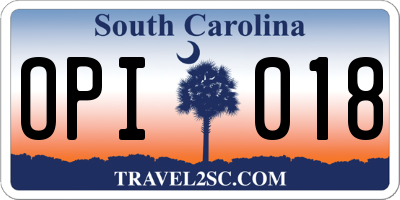 SC license plate OPI018