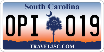 SC license plate OPI019